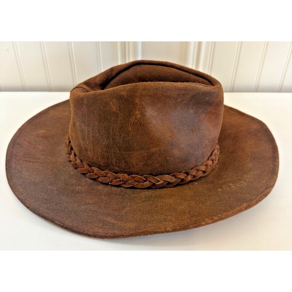 Minnetonka Hat Cowboy Fitted Mens 7 1/4 Brown‎ Wide Brim Western USA Made